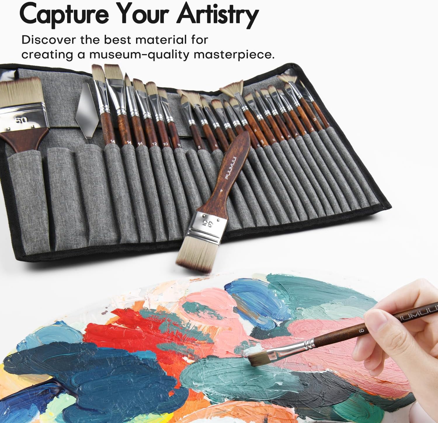 25 Pieces Paint Brush Set, Artist Professional Series, Synthetic Acrylic Paint Brushes with Flat, Filbert, Fan, Dagger, Cat Tongue, Round, Angle, Rigger for Oil, Acrylic Canvas Paintings