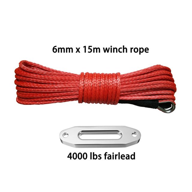 6mm*15m Synthetic Rope Add 4000lbs Aluminum Hawse Fairlead, Off Road Rope, Kevlar Winch Cable, Plasma Rope ,Easy to Use