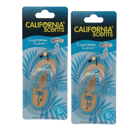 California Scents Scented Sandal Hanging Air Freshener, California Clean Scent Car Air Freshener - Odor Eliminator for Strong Odor - Flip Flop Car Fresheners, 2 Packs