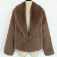 thumbnail image 4 of QATAINLAV Womens Faux Fur Cropped Jacket Lapel Open Front Shaggy Cardigan Warm Fleece Winter Coat, Coffee, XL, 4 of 7