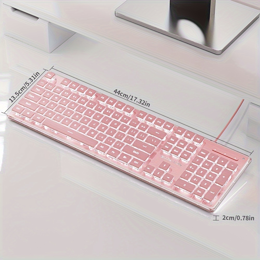 A stylish keyboard with an all-metal panel, 104-key wired connection, comfortable keycaps, silent buttons, and white backlighting. Suitable for gaming and office work, compatible with Windows laptops