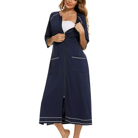 

Pregnant Woman Nightshirt Loose Crewneck Half Sleeve Nightgown For Home Hotel For Daily Life Navy Blue L