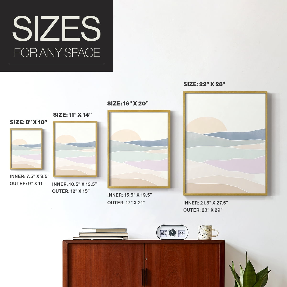 Wave Tableau I Framed Print in Gold Solid Wood 22 x 28 Framed Print
