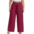 thumbnail image 3 of Cueply Womens Wide Leg Pants Plus Size Elastic Tie Knot Lounge Pants Loose Trousers with Pockets, 3 of 5