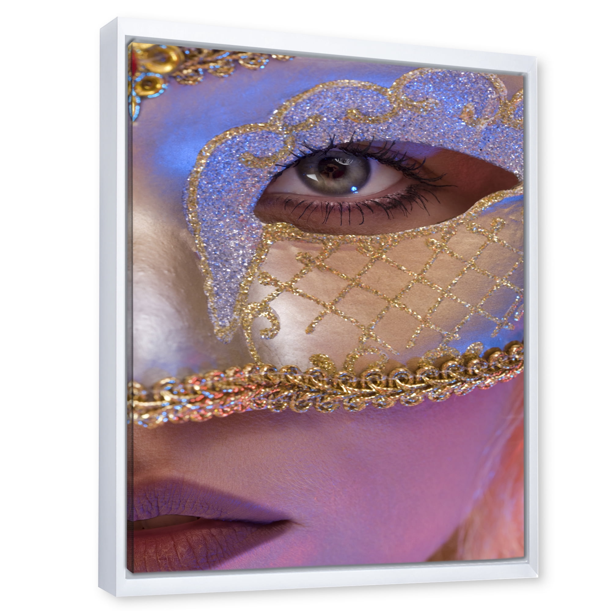 Designart 'Venetian Mask On Female Face' Modern Framed Canvas Wall Art Print