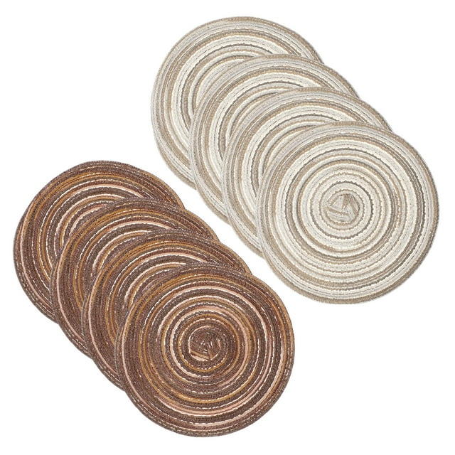 Uxcell 8 Pcs Manteles Individuales Redondos Tejidos, Mantel Lavable de 7 Pulgadas Resistente al Calor Decorativo para Mesa de Comedor Encimera, Café Gradiente/Ceniza Gradiente