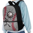 thumbnail image 4 of Binienty Grey Baseball Print Kids Backpack 17 Inch for School Girls 4th Grade Large Capacity Bookbag with Built-in Laptop Pocket & Mesh Side Holders Lightweight Casual Daypack, 4 of 6