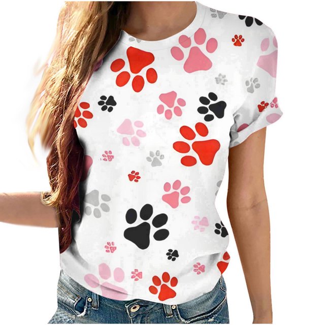 Plebaso T-Shirts Imprimés pour Femmes Col Rond Dégradé Manches Courtes Mode Ample T-Shirts pour Femmes