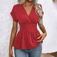 thumbnail image 2 of MaFYtyTPR Women's V-Neck Ruffled Shirts Ladies' Casual And Fashionable Solid Color Deep V-neck Short Sleeved Tops A-Red XL, 2 of 5