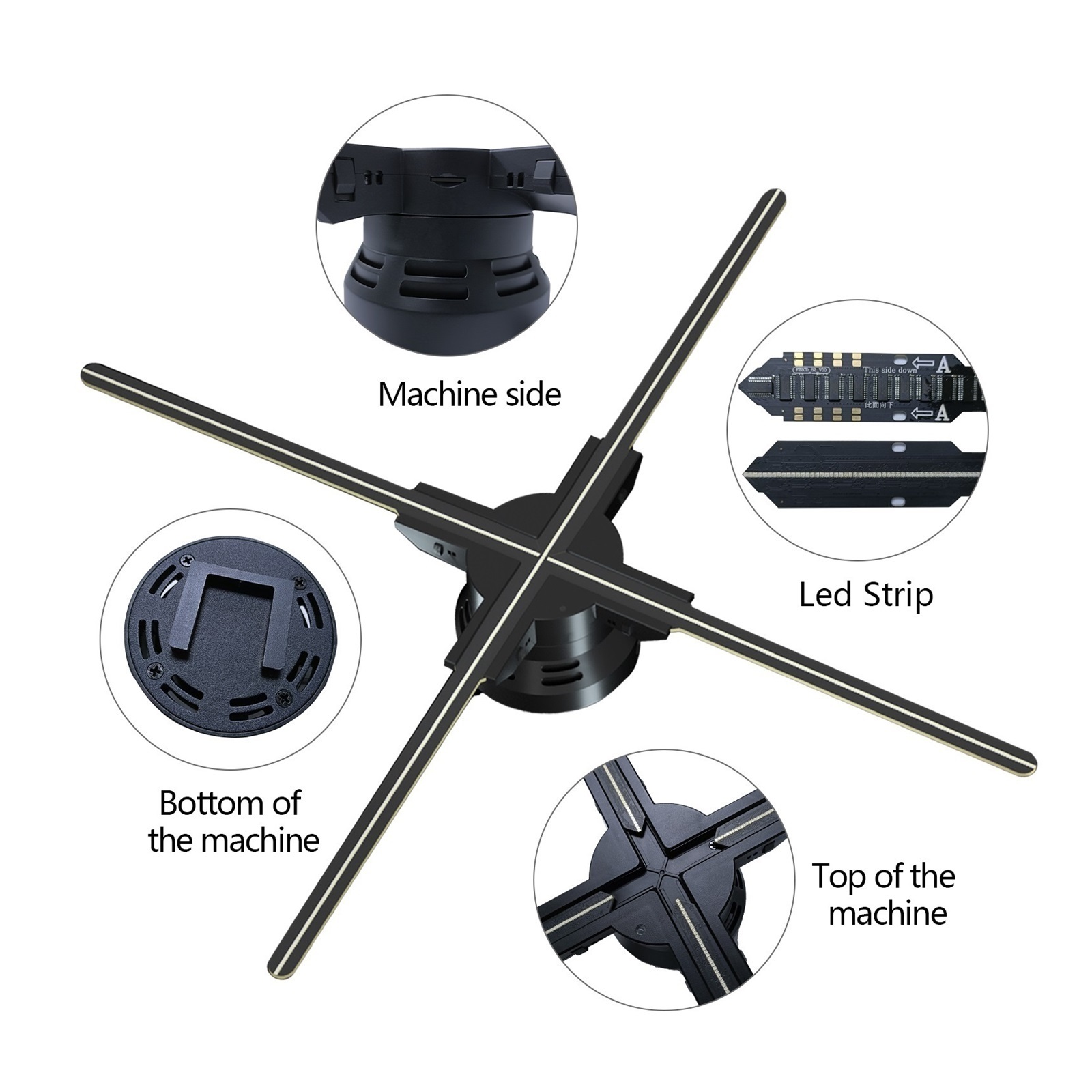 Hologram Fan Projector, LED Light Beads Naked Eye Holographic Fan Stereo Floating Advertising Machine Fan 1080P HD Trade Show ,Novel Advertising Tool