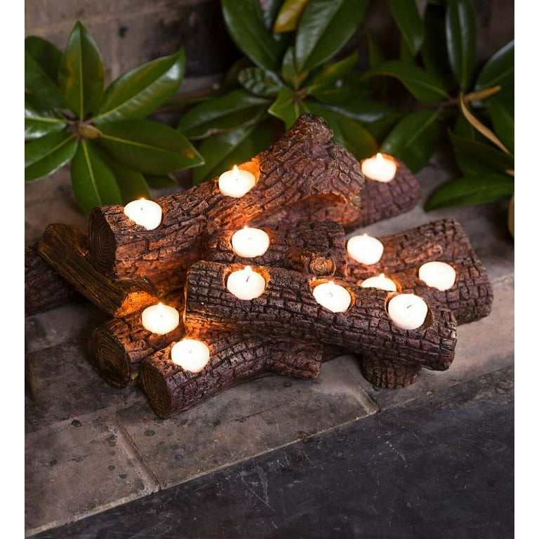 Plow Hearth Large Resin Faux Log Fireplace Candle Holder