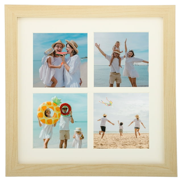 Uxcell 11x11 Collage Picture Frame Displays 4Pcs 3.5x3.5 Pictures, Natural Wood