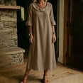 thumbnail image 4 of Sokhug Women's Maxi Dress Cowl Neck 3/4 Ruffle Sleeve Cotton Blend Summer Solid Color Midi Dress with Pockets, 4 of 7
