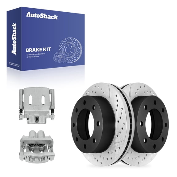 AutoShack Front Brake Rotors & Calipers for Chevrolet, Silverado 1500 2005-2007, 4WD RWD V6 4.3L V8 4.8L 5.3L 6.0L - E-Coated Drilled & Slotted - ShadowGuard - 12.8" (325 mm), 8-Lug