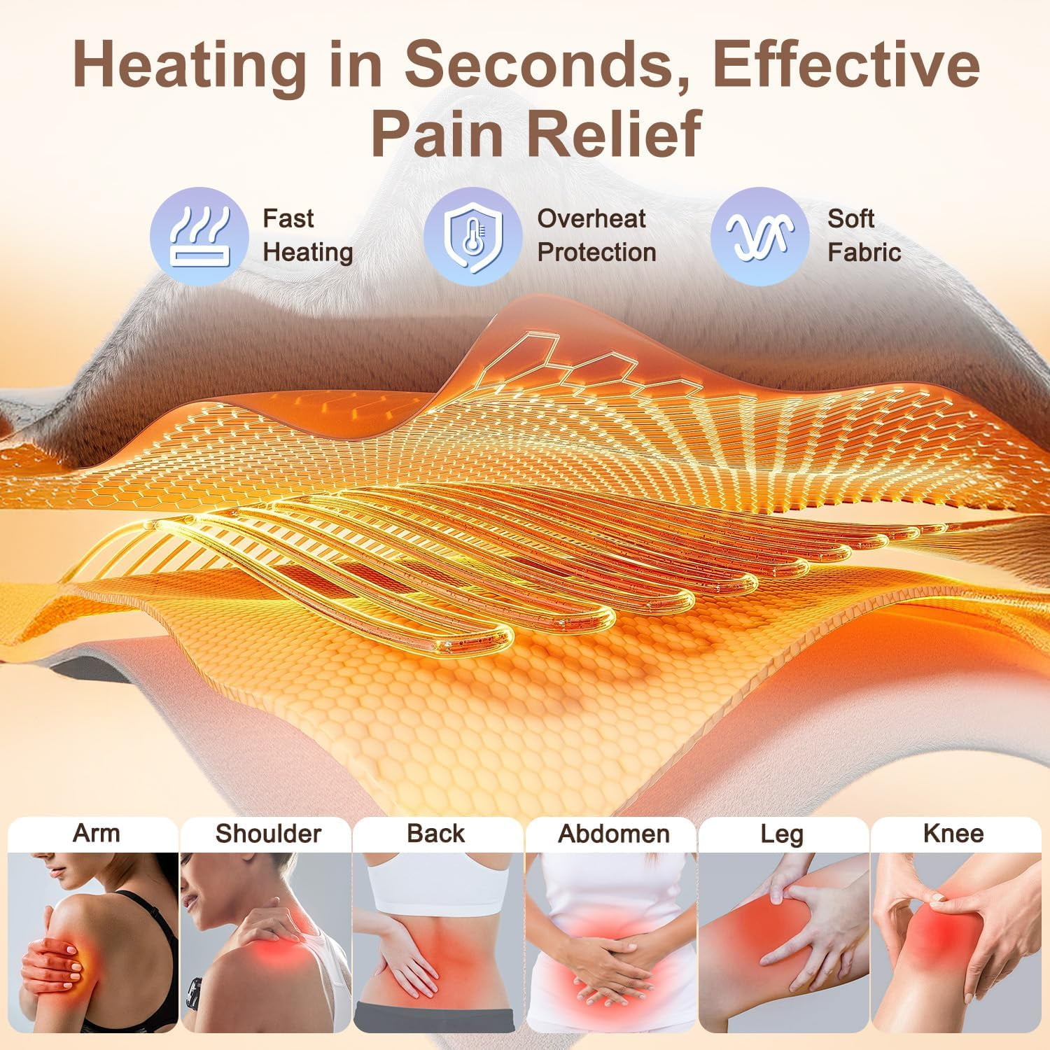 COCOBELA Heating Pad for Back Pain Relief Electric Heating Pad Wrap for Period Cramps Lower Back Neck Shoulders Pain Relief  3 Timer 5 Heat Setting & Auto Shut  12x24 Heated Pad + 20" Belt Adjustable