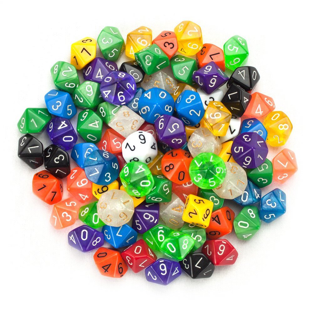 Wiz Dice 100+ Pack of Random D10 Polyhedral Dice in Multiple Colors