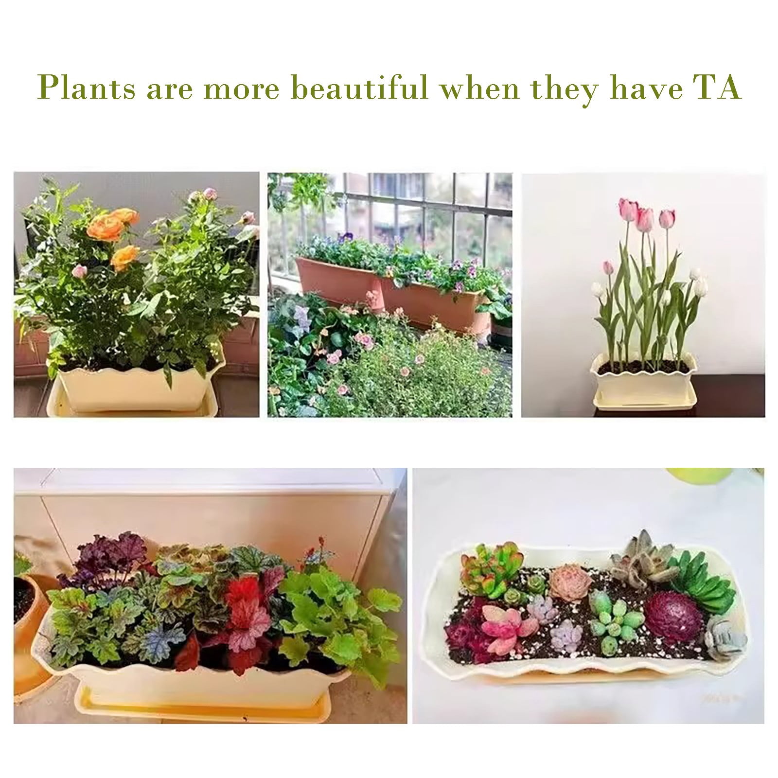 Deck Planters for Railing Large Rectangular Planter Box Plastic Flower Pot Decorative Ruffled Edge Plant Container with Drain Hole for Indoor Outdoor Garden Balcony Patio Use Deck Garden Planter