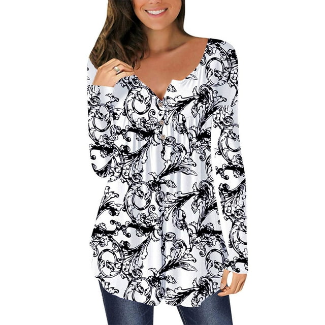 Hauts Décontractés à Manches Longues pour Femmes, Imprimé Floral, Tunique à Boutons devant, Chemises, Blouse