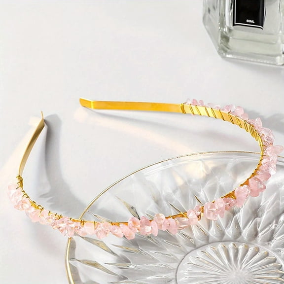 QQTDFG 1pc Rose Quartz crystal decor hair hoop headband elegant bohemia style headwear-default
