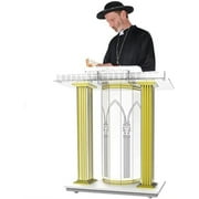 Clear Acrylic Podium, Remote Control Curved Stand Design Durable Plexiglas Lectern,Luxury Acrylic Podium, Rolling Podium Floor Podium, Elevated Reading Surface, Transparent
