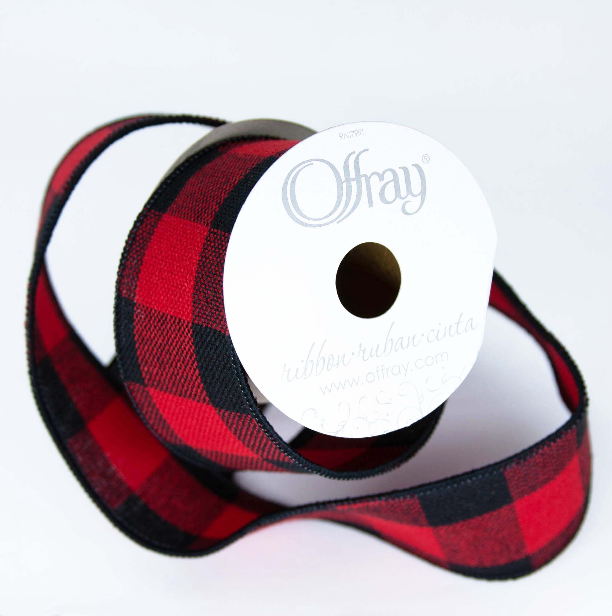 (3 pack) Offray Ribbon, Red and Black Buffalo Check 2 1/2 inch Wired Edge Woven Ribbon, 9 feet