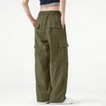 thumbnail image 7 of Hurxie Women's Cargo Pants Baggy Parachute Pants Joggers Y2k Trendy Stretchy High Waist Wide Leg Trousers with Pockets Army Green,XL, 7 of 7