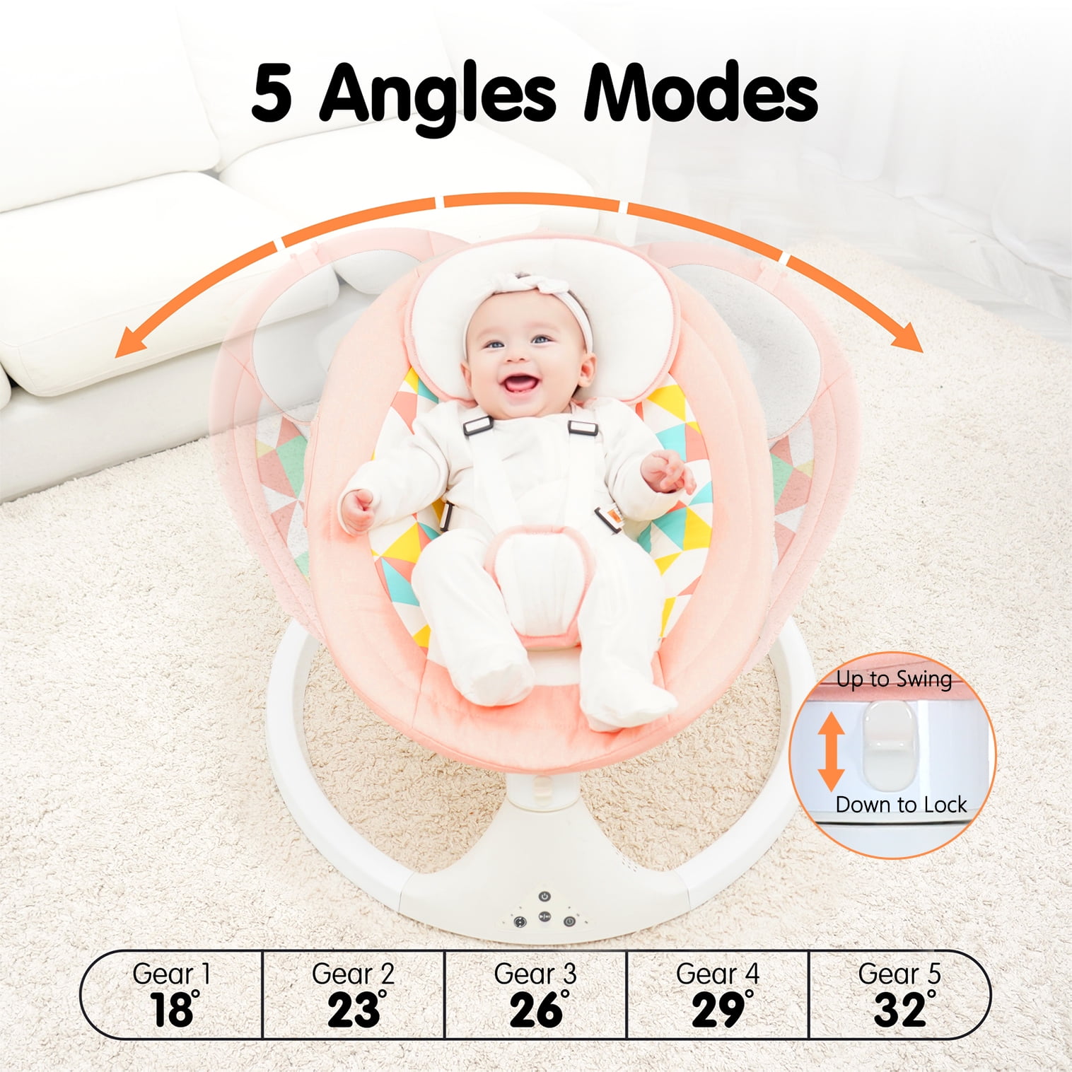 Aprpink 5 in 1 Large Baby Swing Bouncer with Rocking, Mosquito Net&Cute Toys Pink Striped for Toddler, 1 Count