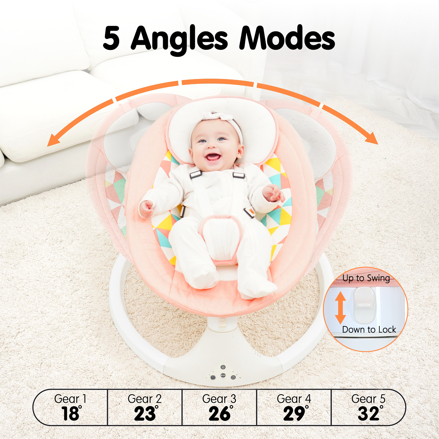 Aprpink 5-in-1 Baby Swing Bouncer with Toys, Pink photo 7