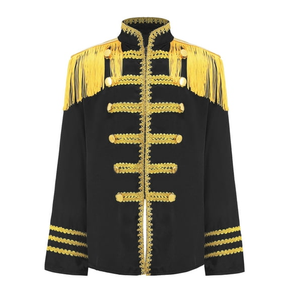 YiZYiF Kids 1960s British Pop-Star Costume Boys Girls Halloween SGT Sergeant Pepper Budget Jacket Hippy Coat Black 8