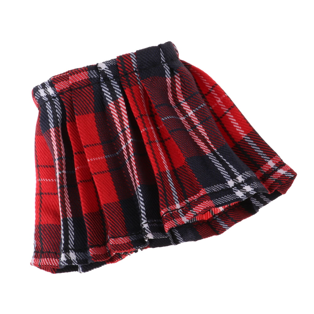 1:6 Scale Mini Red Plaid Skirt & Crop Top T-shirt for 12inch TC Figure Body 