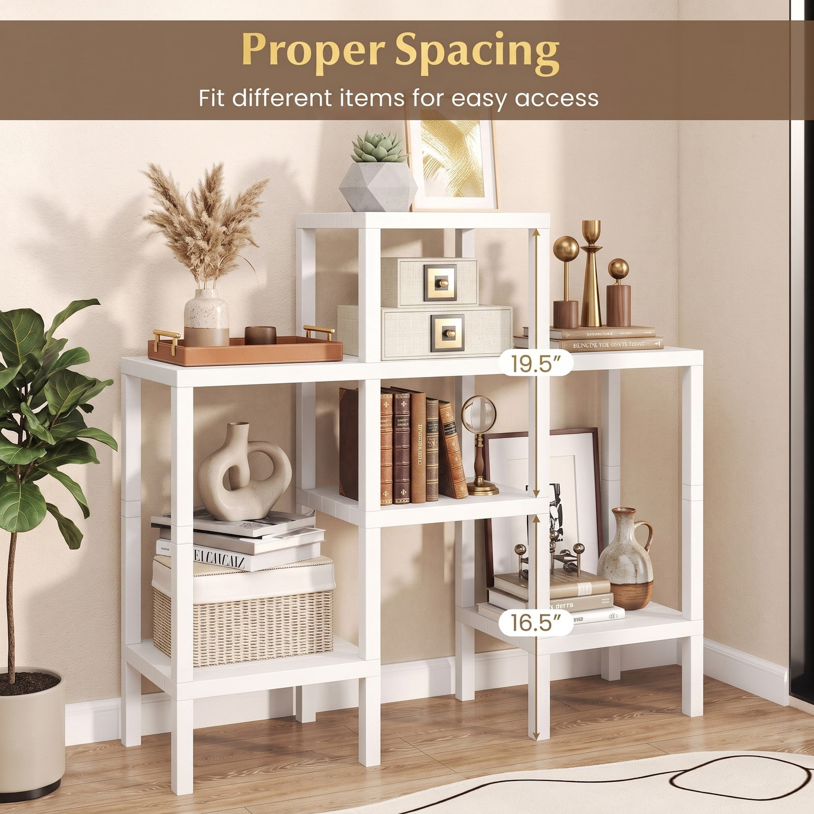Biotree 6-Tier Plastic Modular Storage Shelves, Freestanding Open Shelving Rack Organizer for Living Room, Kitchen, Bathroom and Garage, Tool-Free Assembly, White