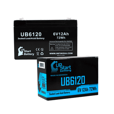 Compatible HOLOPHANE EH6 Battery - Replacement UB6120 Universal Sealed Lead Acid Battery (6V, 12Ah, 12000mAh, F1 Terminal, AGM, SLA) - Includes TWO F1 to F2 Terminal Adapters