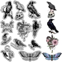 Crow Clear Stamps Skull Pumpkin Skeleton Moths Snake Flowers Halloween Raven Transparent Silicone Stamp Seals for DIY Scrapbooking Handmade Photo Album Journaling Card Making Notebook Decor for DIY