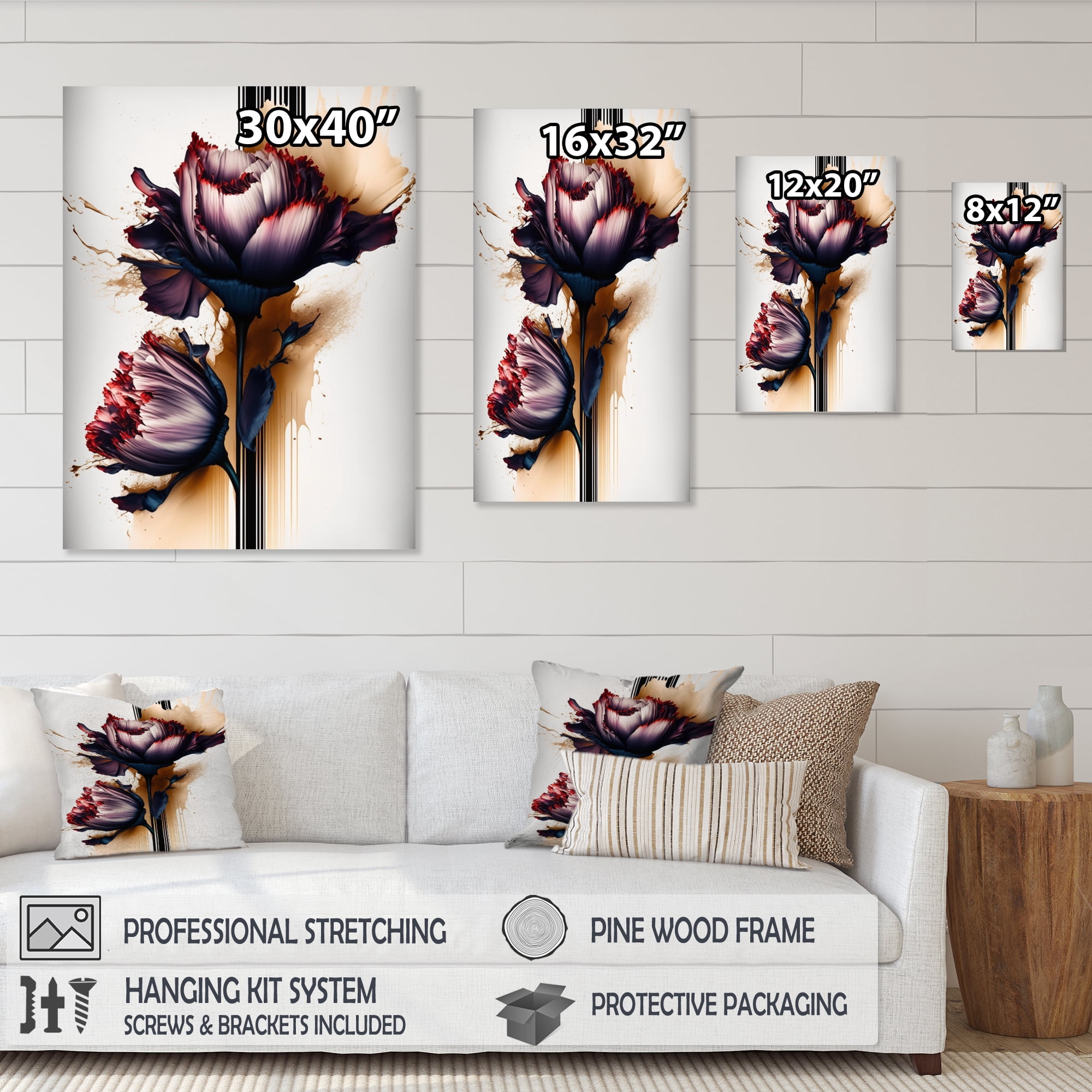 Designart Red Peony Flower On Abstract Paint V Canvas Wall Art