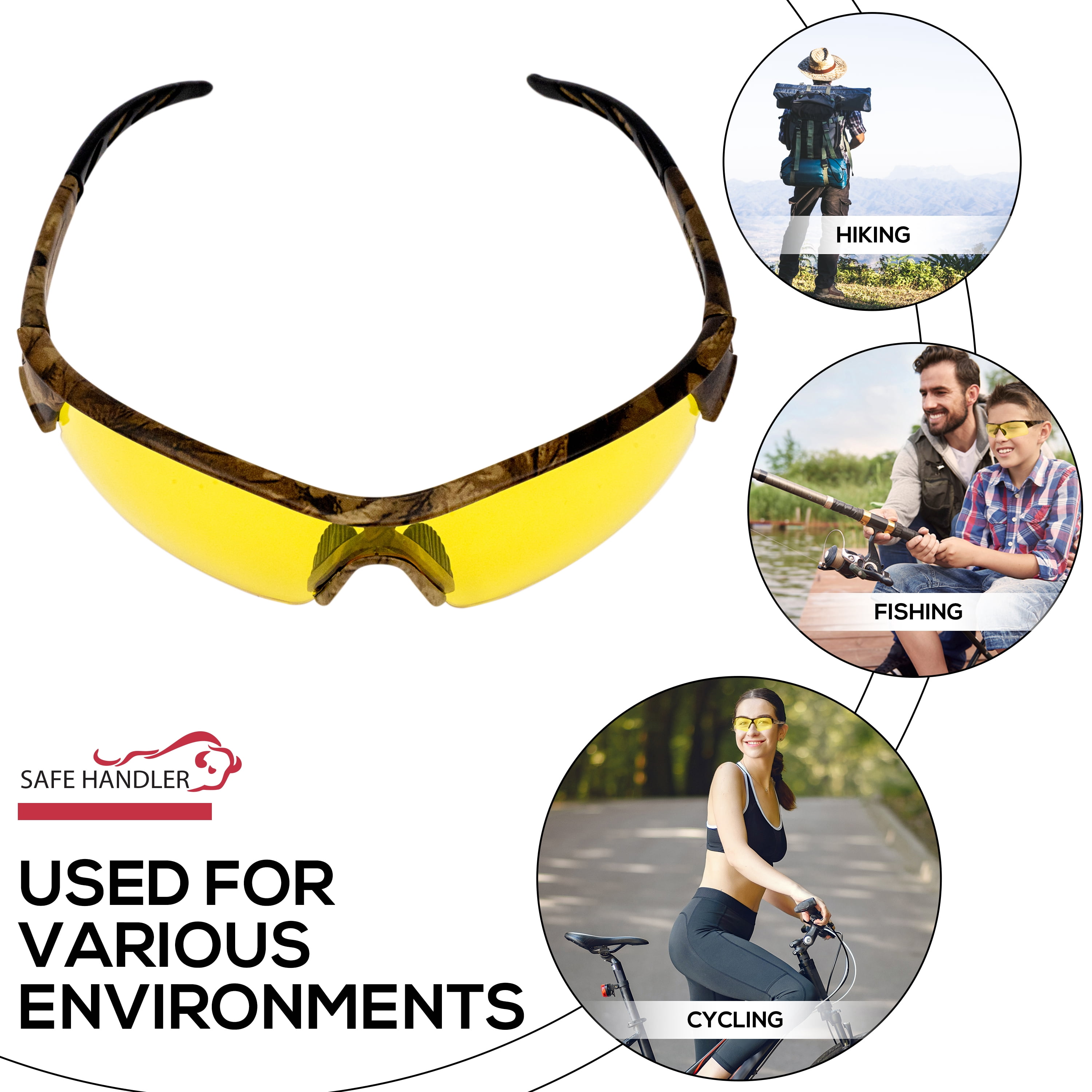 Safe Handler Camo Jax Safety Glasses For Men/Women, Anti-Scratch, Amber (Pack of 1)