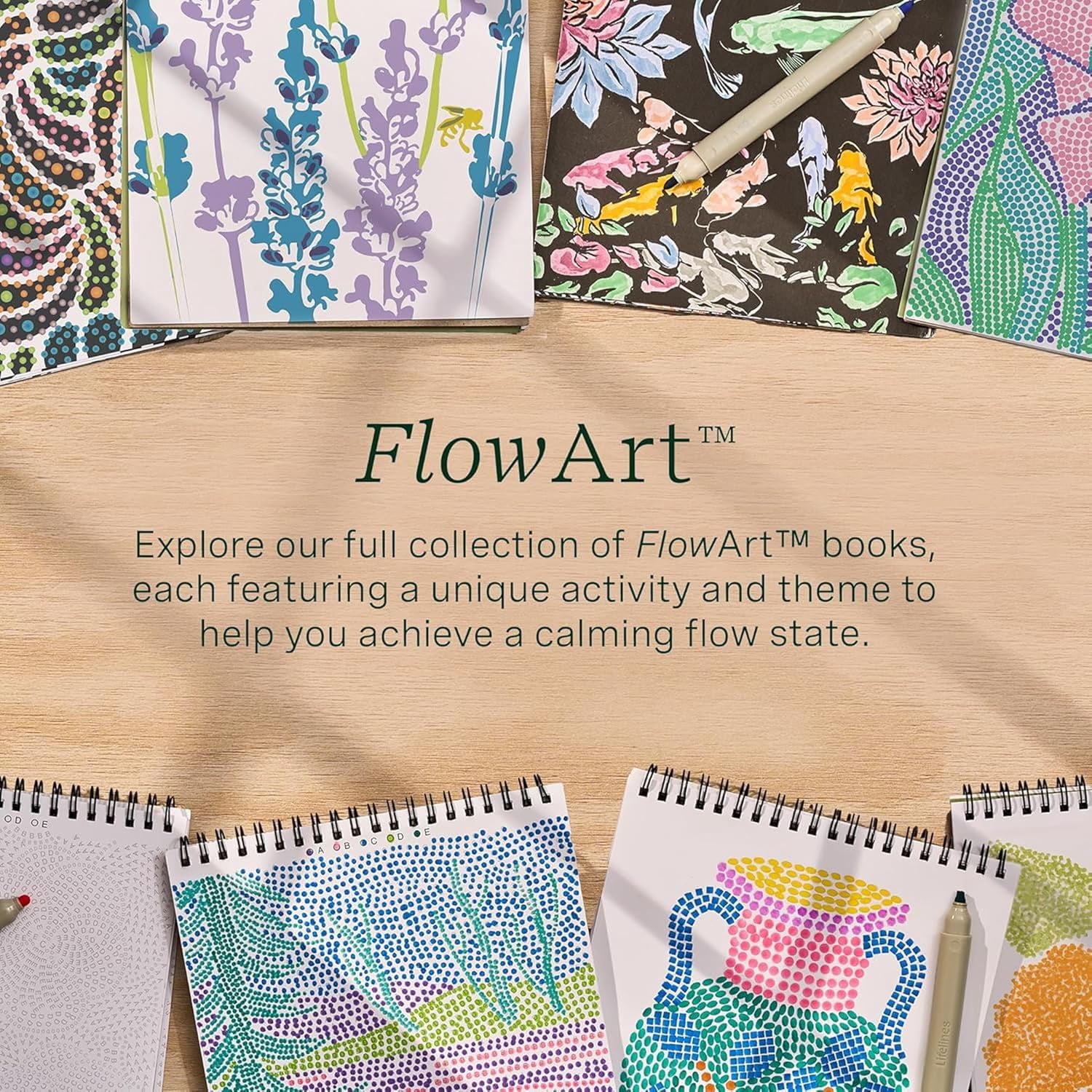 Lifelines FlowArt Activity Pad for Teens, Seniors & Adults, UV Art Coloring Books, 2 Pack