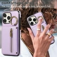 thumbnail image 4 of ELEHOLD Case for iPhone 15 Pro, Zipper Leather Wallet Crossbody Case with Detachable Ring Kickstand & Card Slots,Purple, 4 of 9