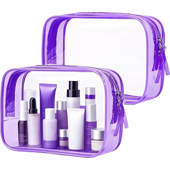 2 Pack Clear Travel Toiletry Bag, TSA Approved Toiletry Bag Clear Makeup Bag Quart Size Portable Bags Carry Travel Accessories Bag for Women Men -