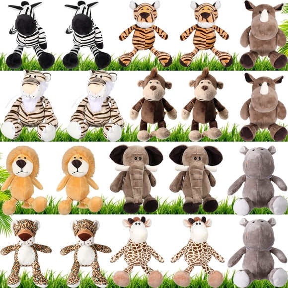 HyDren 20 Pcs Safari Stuffed Animals 11.8'' Plush Jungle Wild Animals Cute Elephant Giraffe Lion Tiger Monkey Stuff Animals Soft Plush Animals in Bulk Stuffed Animals Toy for