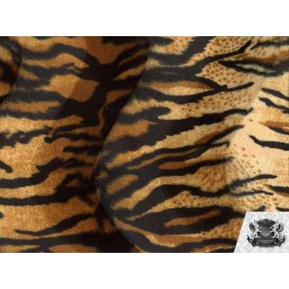 Velboa Faux Fake Fur Short Pile Short Pile Gold Beige and Black Tiger Fabric