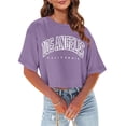 thumbnail image 3 of Blmnix Short Sleeve Womens Tops Spring Purple Crew Neck Crop Casual Los Angeles Letter Teens Tops Trendy, 3 of 7