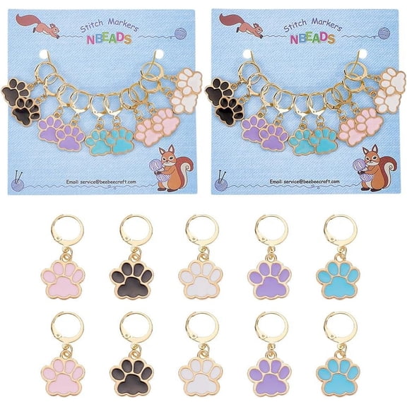 20 Pcs Dog Paw Stitch Markers 5 Colors Enamel Alloy Crochet Charms Removable Dangle Locking for Knitting Weaving Sewing Accessories Quilting Handmade Jewelry for diy