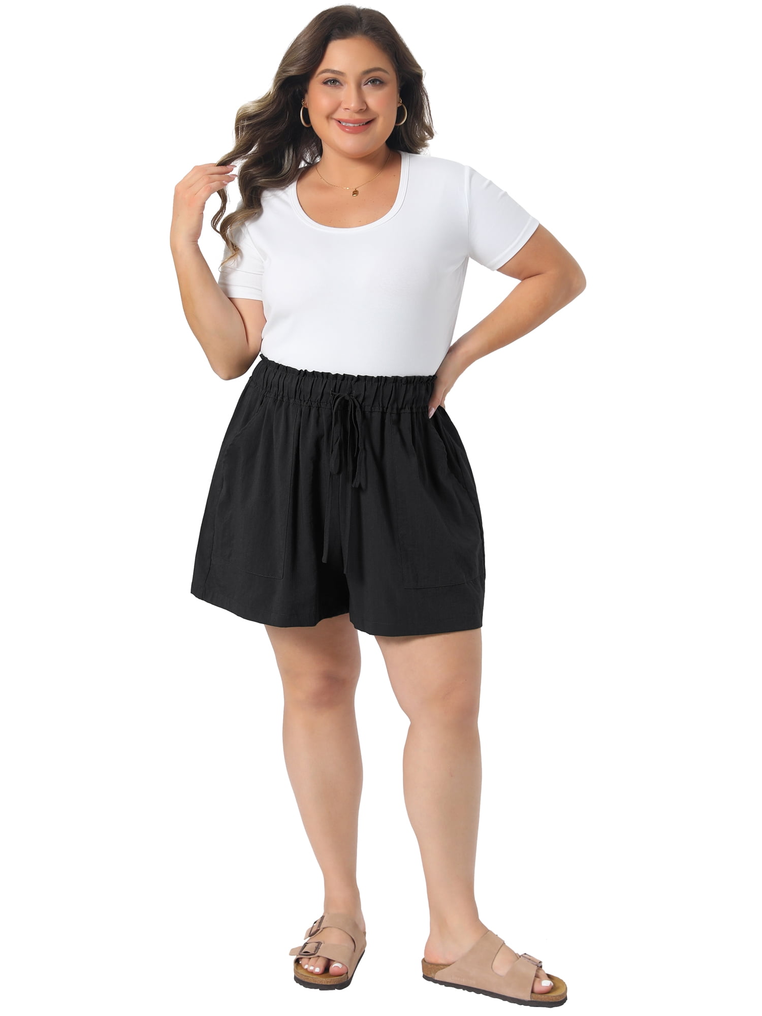DARING DIVA Women's Plus Wide Leg Drawstring High Waist Beach Shorts 4X Black
