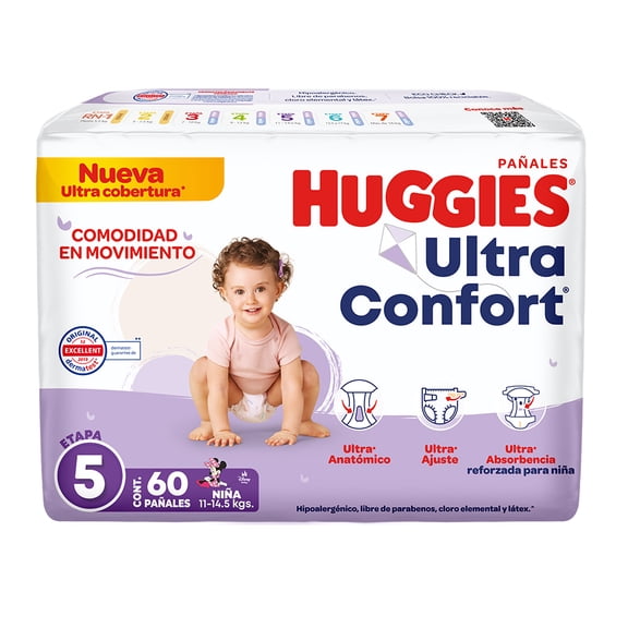 Pañales Huggies UltraConfort etapa 5 niña 60 piezas