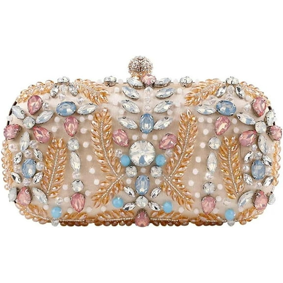 Women Evening Clutch Colorful Crystal Bead Embroidered Handbag Party Banquet Wedding Elegant Purse
