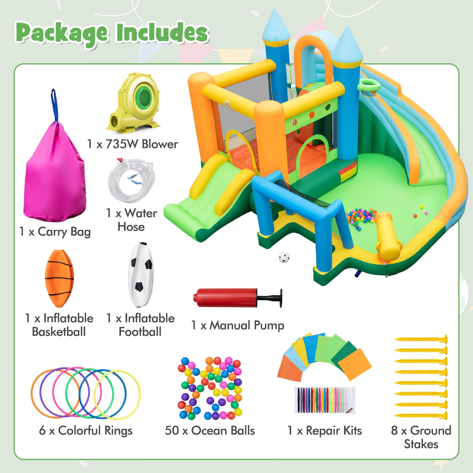 Infans Inflatable Water Slide Kids Blow up Water Park w/Climbing Wall Blower Included