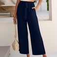 thumbnail image 5 of High Waisted Wide Leg Pants for Women Palazzo Trousers Gauze Casual Beach Travel Lounge Flowy Pant Summer 2026 Navy L 26/27", 5 of 7
