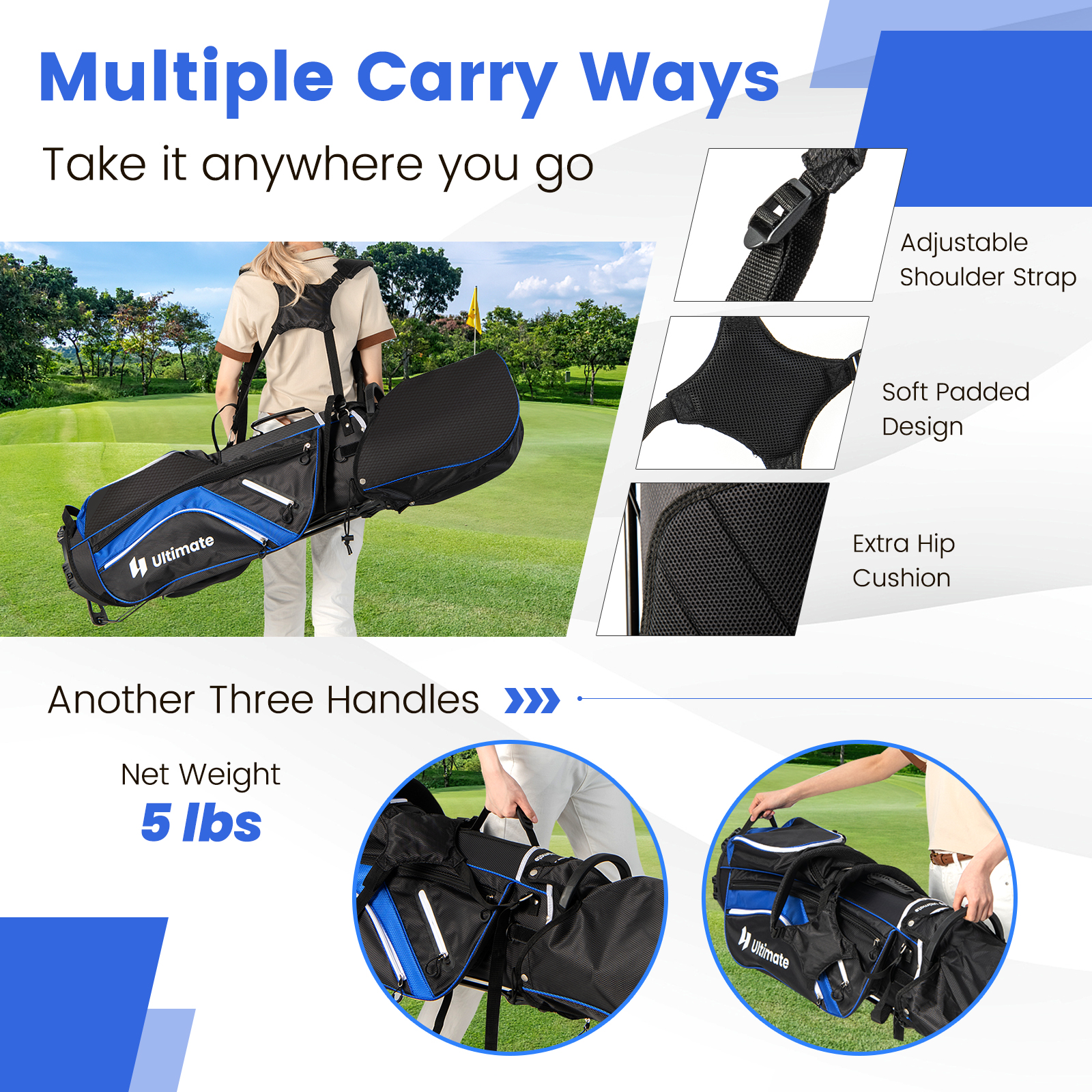 Topbuy 14-Way Top Divider Golf Bag with Stand Lightweight Golf Stand Bag with Dual Shoulder Straps Blue