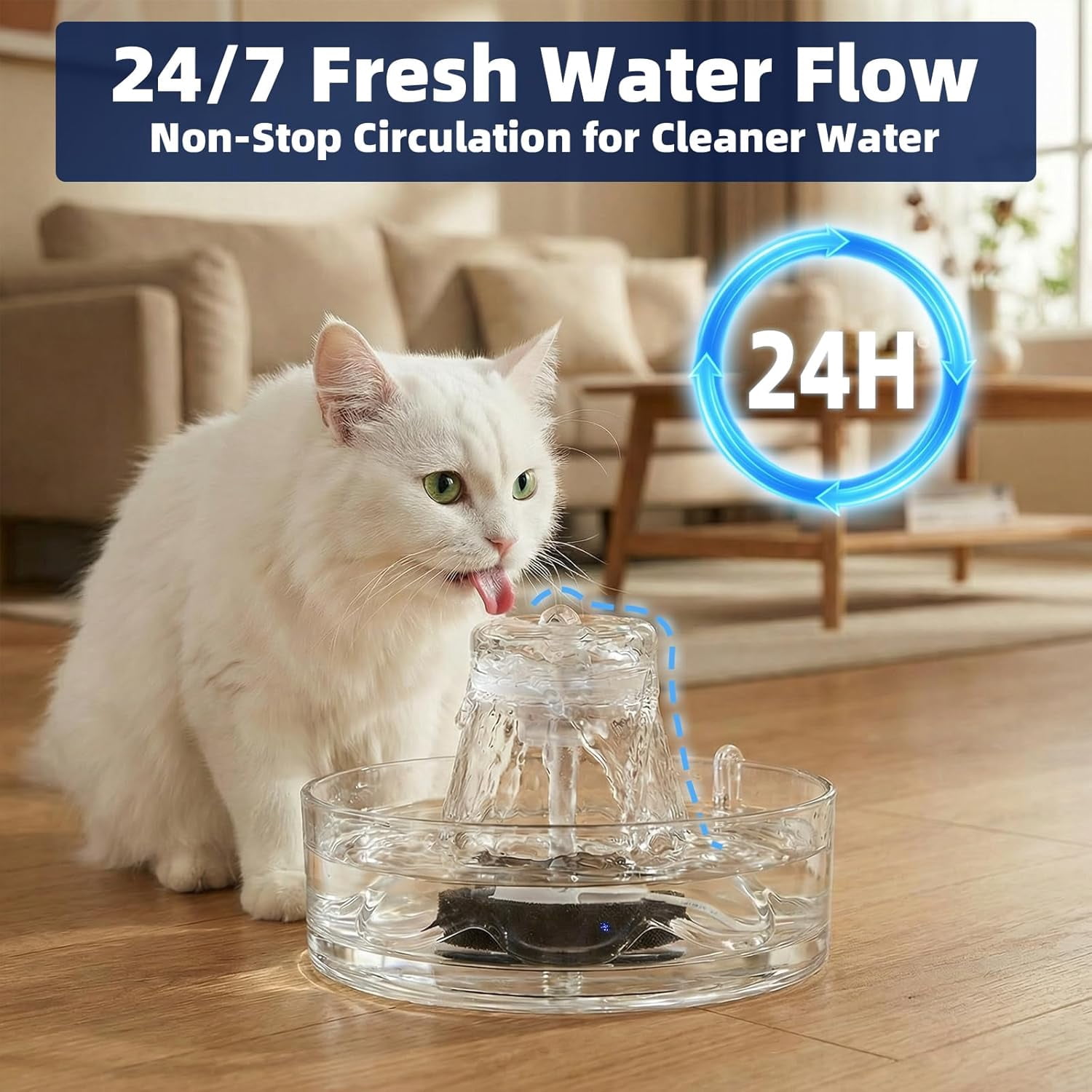 Ultra-Quiet 2.6L Glass Water Fountain for Cats and Dogs, Automatic Indoor Pet Drinking Dispenser for Multi-Pet Homes