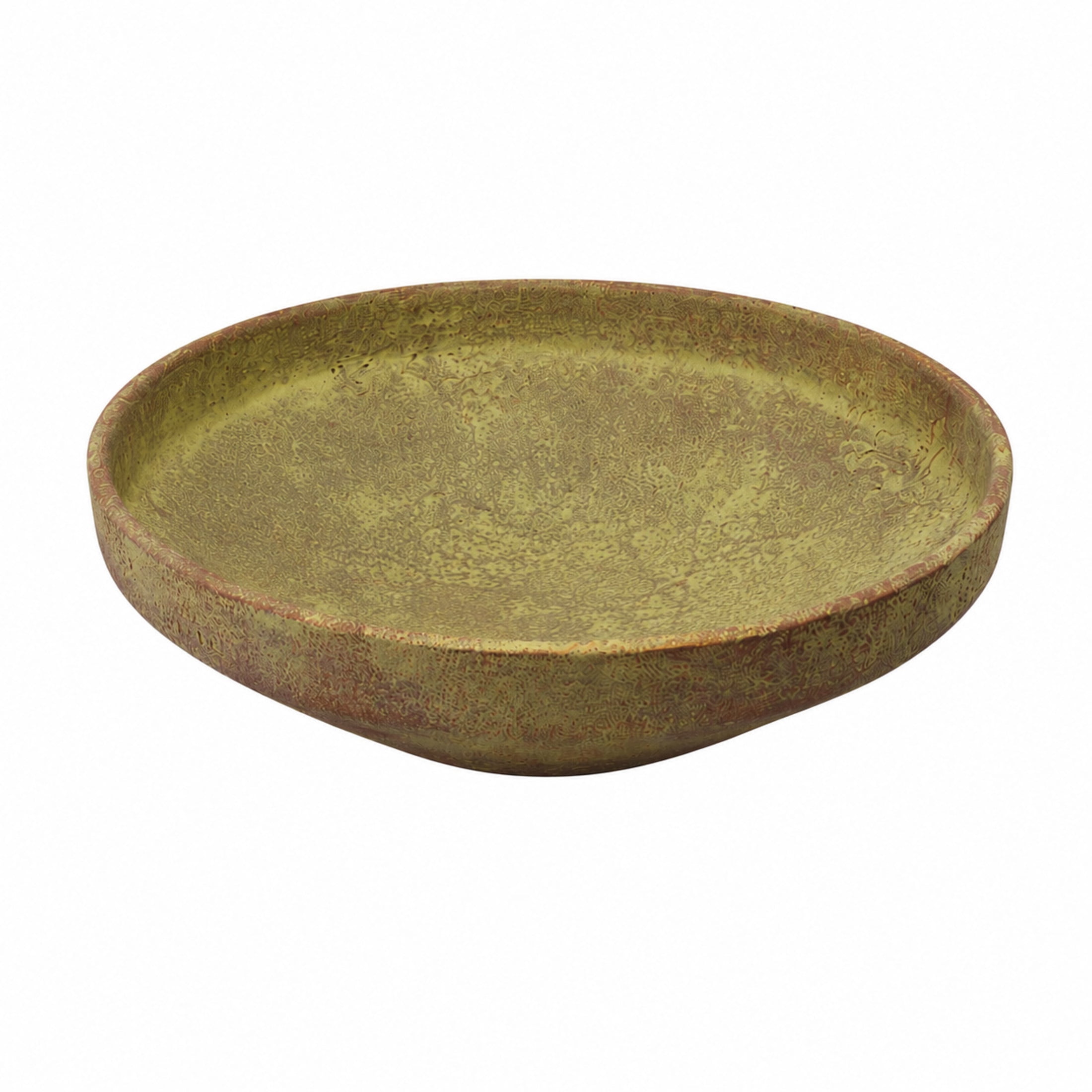 DecMode 12" Round Textured Red Ceramic Decorative Bowl with Yellow Shadings
